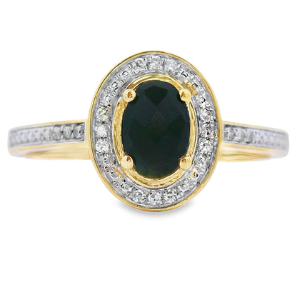 Anillo de Diamantes y Ónix de 0,55 qt en Oro Amarillo de 10 qt