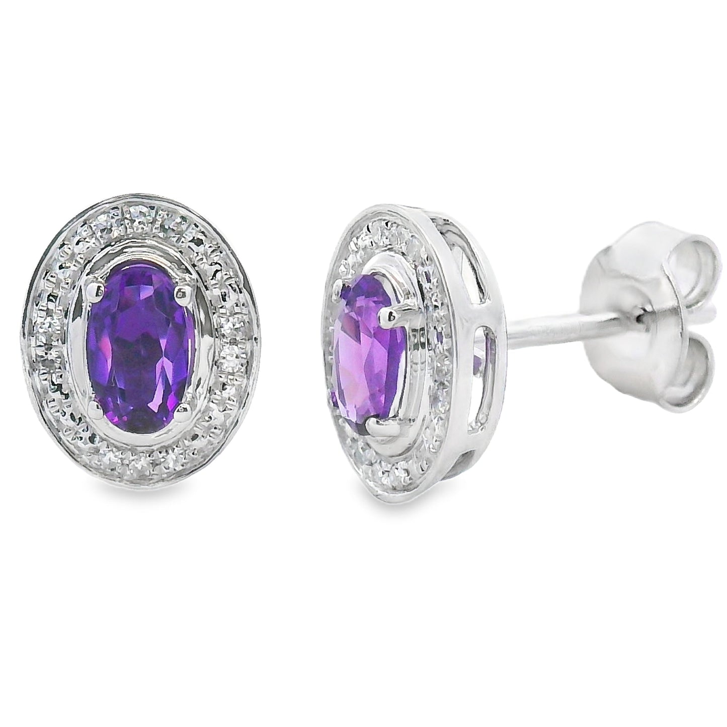 Pendientes de amatista y diamante de 0,49 ct en oro blanco de 10 qt