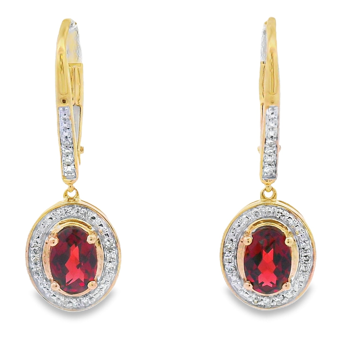 Pendientes Colgantes de Granate y Diamantes de 1,41ct Oro Amarillo de 10QT