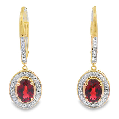 Pendientes Colgantes de Granate y Diamantes de 1,41ct Oro Amarillo de 10QT
