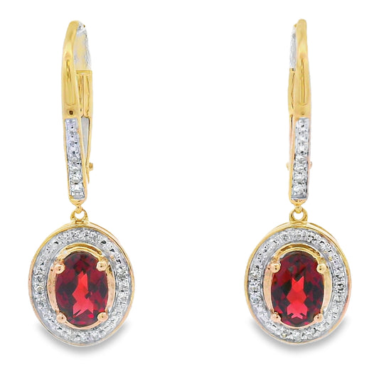 Pendientes Colgantes de Granate y Diamantes de 1,41ct Oro Amarillo de 10QT