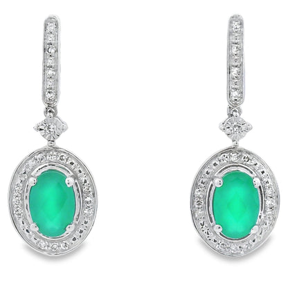 Pendientes colgantes de calcedonia y diamantes en oro blanco de 10 quilates