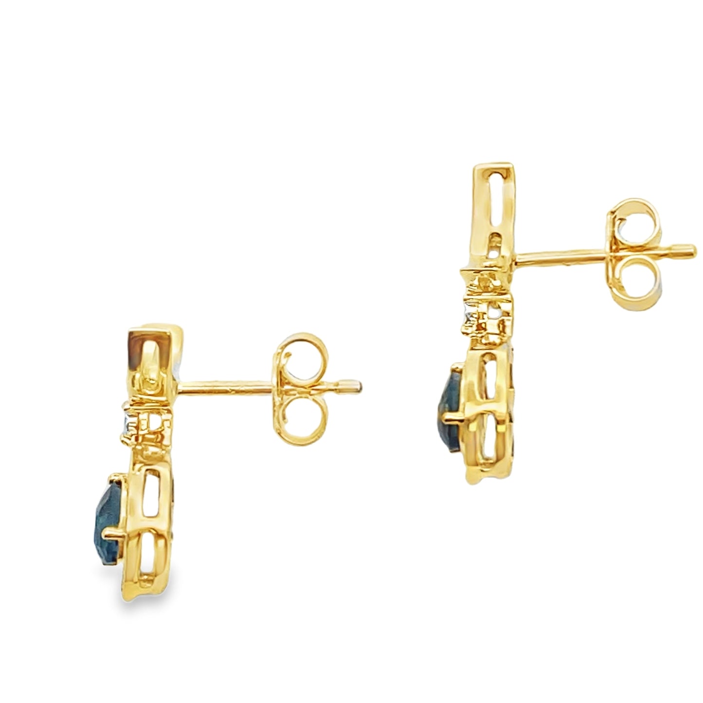 Pendientes colgantes de topacio azul de Londres de oro amarillo de 10 KT