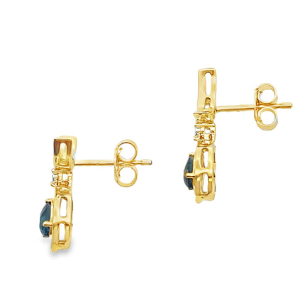 Pendientes colgantes de topacio azul de Londres de oro amarillo de 10 KT