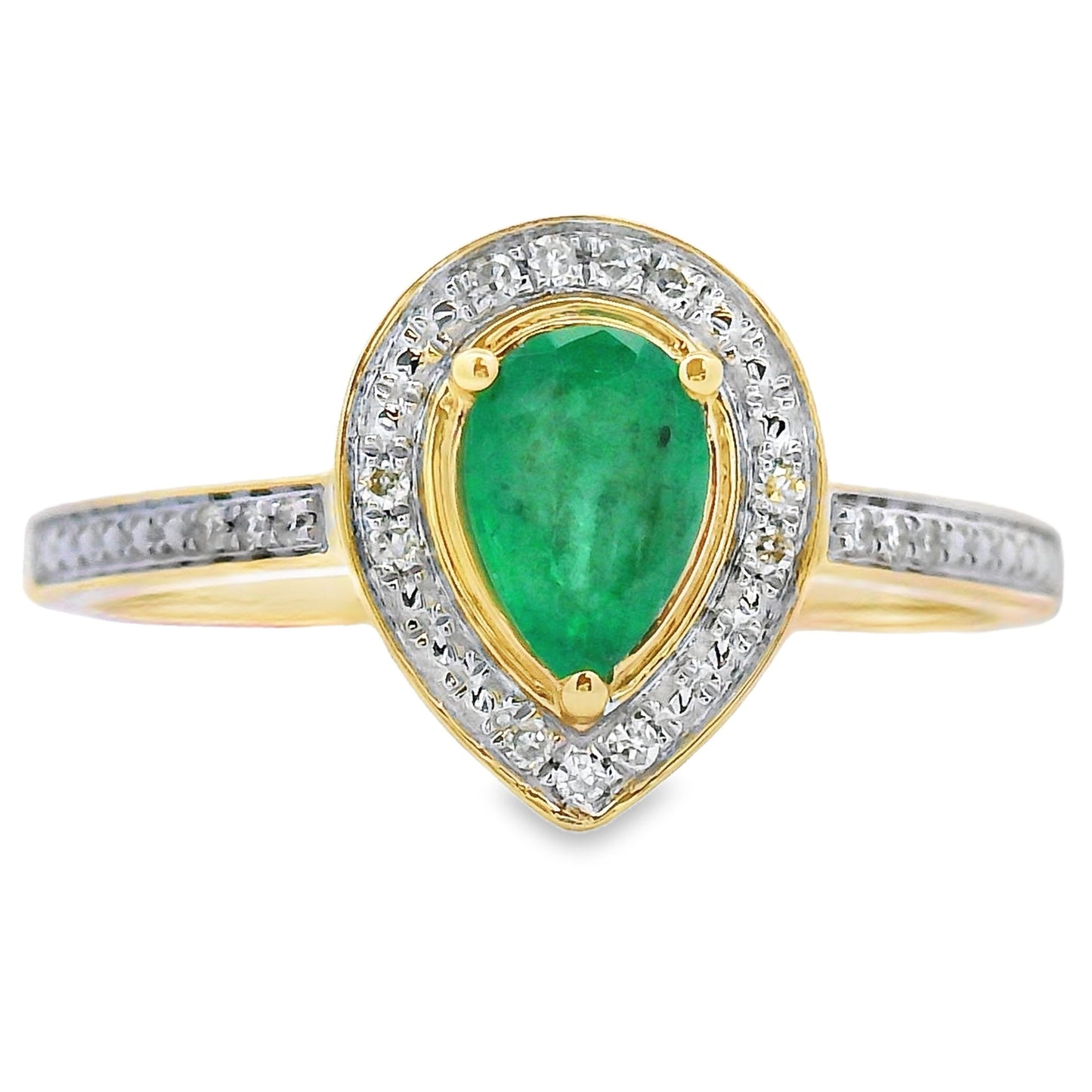 Anillo de oro amarillo de 10 kt con diamante esmeralda de 0,42 ct