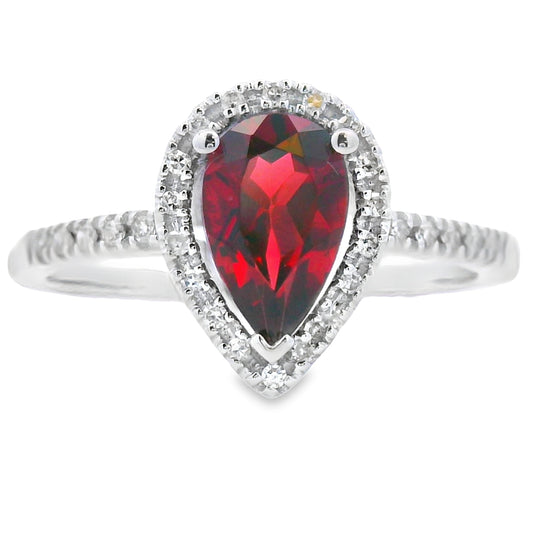 Anillo de oro blanco de 14kt con granate y diamantes de 1,28 ct