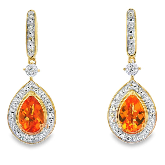 Pendientes colgantes de citrino y diamantes de 0,89 ct en oro amarillo de 10 kt