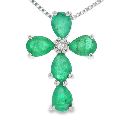 Colgante religioso de cruz con diamante esmeralda en oro blanco de 10 quilates