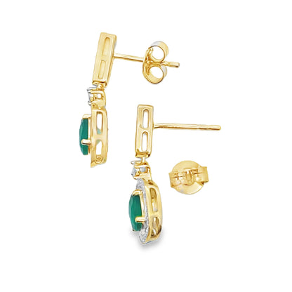 Aretes colgantes de calcedonia y diamantes en oro amarillo de 10 qt