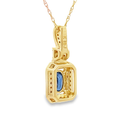 Colgantes de moda de zafiro y diamantes de oro amarillo de 10 quilates