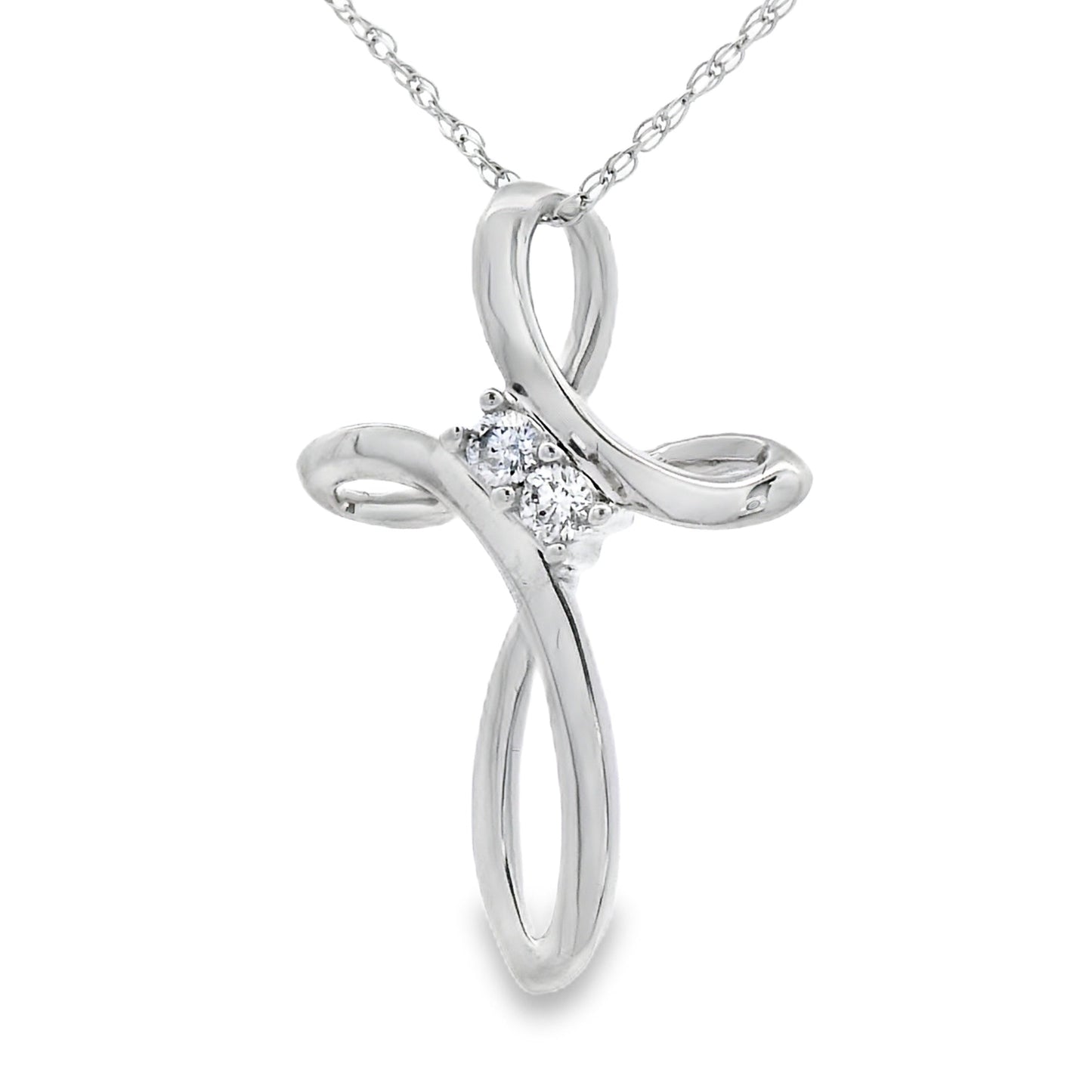 Colgante de cruz religiosa con diamante de 0,04 ct de oro blanco de 14 K