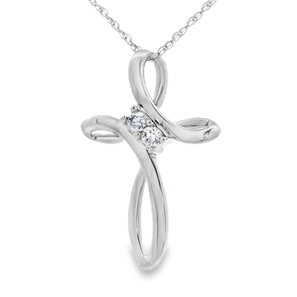 Colgante de cruz religiosa con diamante de 0,04 ct de oro blanco de 14 K