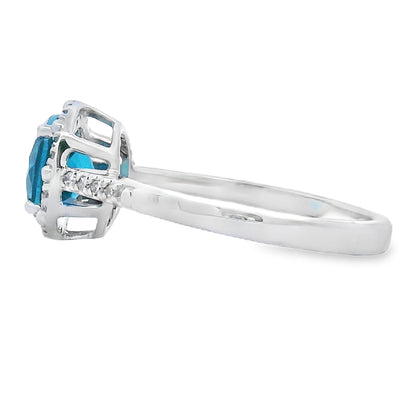 Anillo de topacio azul Londres y diamantes de 1,35 ct en oro blanco de 10 qt