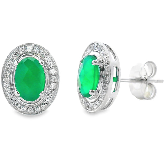 Pendientes de Calcedonia y Diamantes de 1.12ct Oro Blanco de 10KT