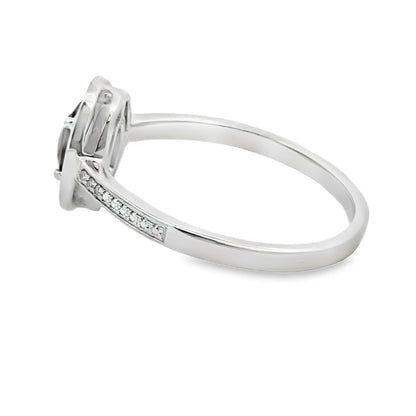 Anillo de cuarzo y diamante de .42 ct en oro blanco de 10 kt
