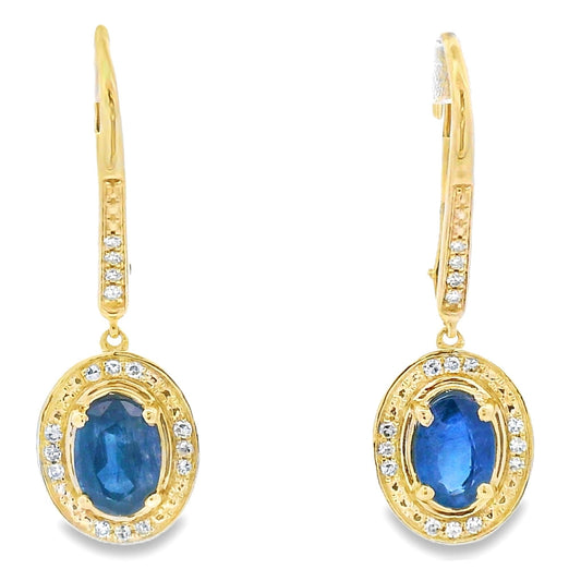 Pendientes Colgantes de Zafiro y Diamantes Oro Amarillo de 10KT