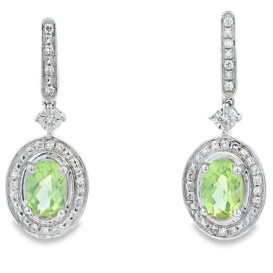 Pendientes Colgantes de Peridoto y Diamantes de 1.23 ct en Oro Blanco de 10 qt