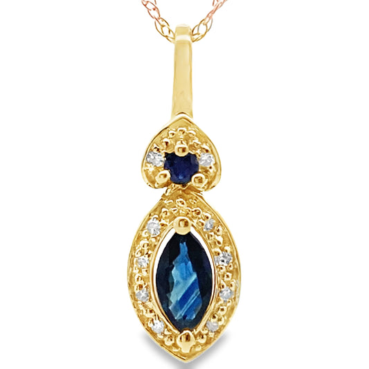Colgantes de moda con diamantes y zafiros de oro amarillo de 10 quilates