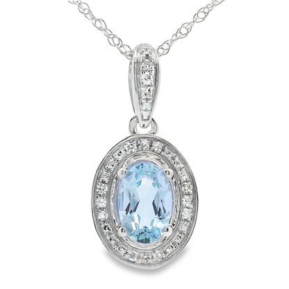 Colgantes de moda de aguamarina y diamantes de oro blanco de 10 KT