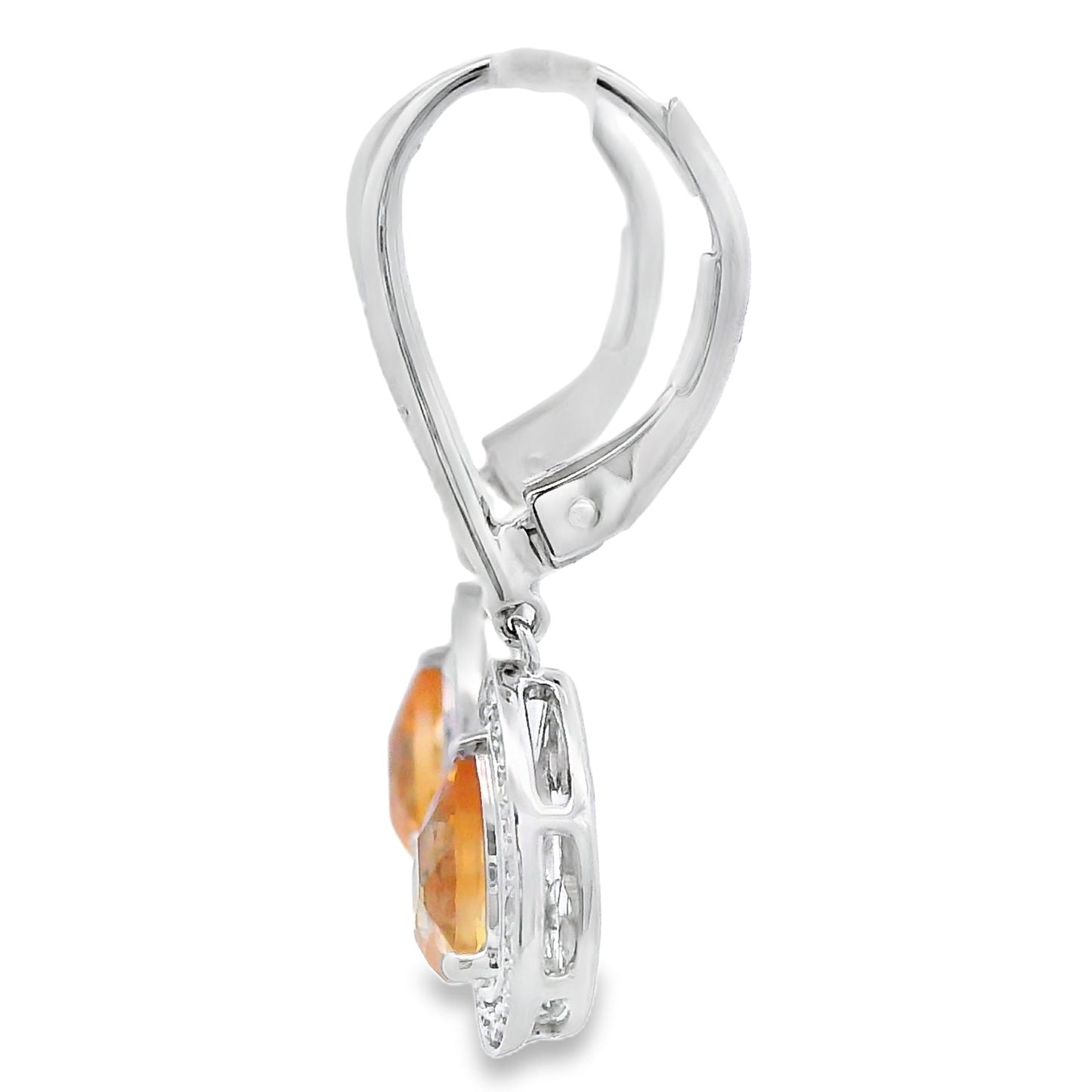 Pendientes colgantes de amatista y diamante de .88ct en oro blanco de 10 kt