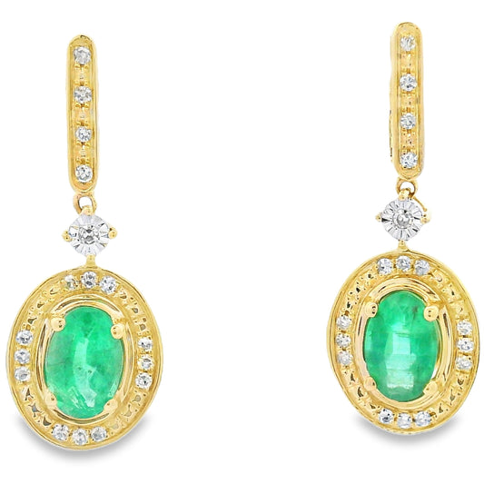 Pendientes colgantes de oro amarillo de 10 quilates con diamantes esmeralda de 0,95 ct.