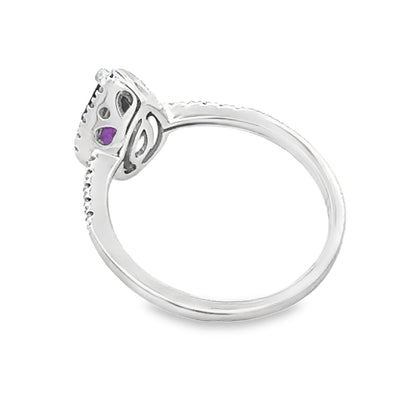 Anillo de amatista y diamante de 0,98 qt en oro blanco de 14 K