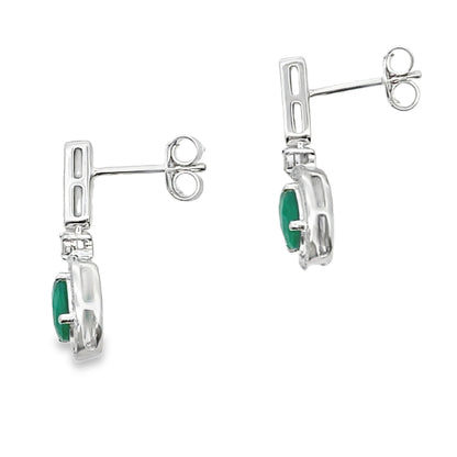 Pendientes colgantes de calcedonia y diamantes en oro blanco de 10 quilates