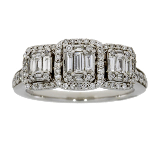 Anillo de oro blanco de 14K con 3 diamantes de 1,00 ct