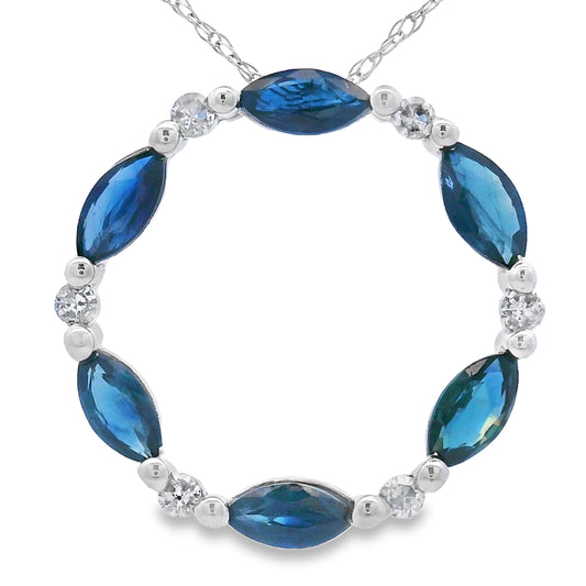 Colgante Círculo de Amor de Zafiro y Diamantes Oro Blanco de 10QT