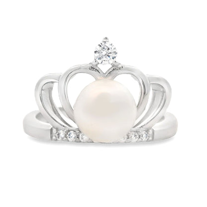 Anillo de Plata de Ley con Circonita Cúbica y Perla de Agua Dulce