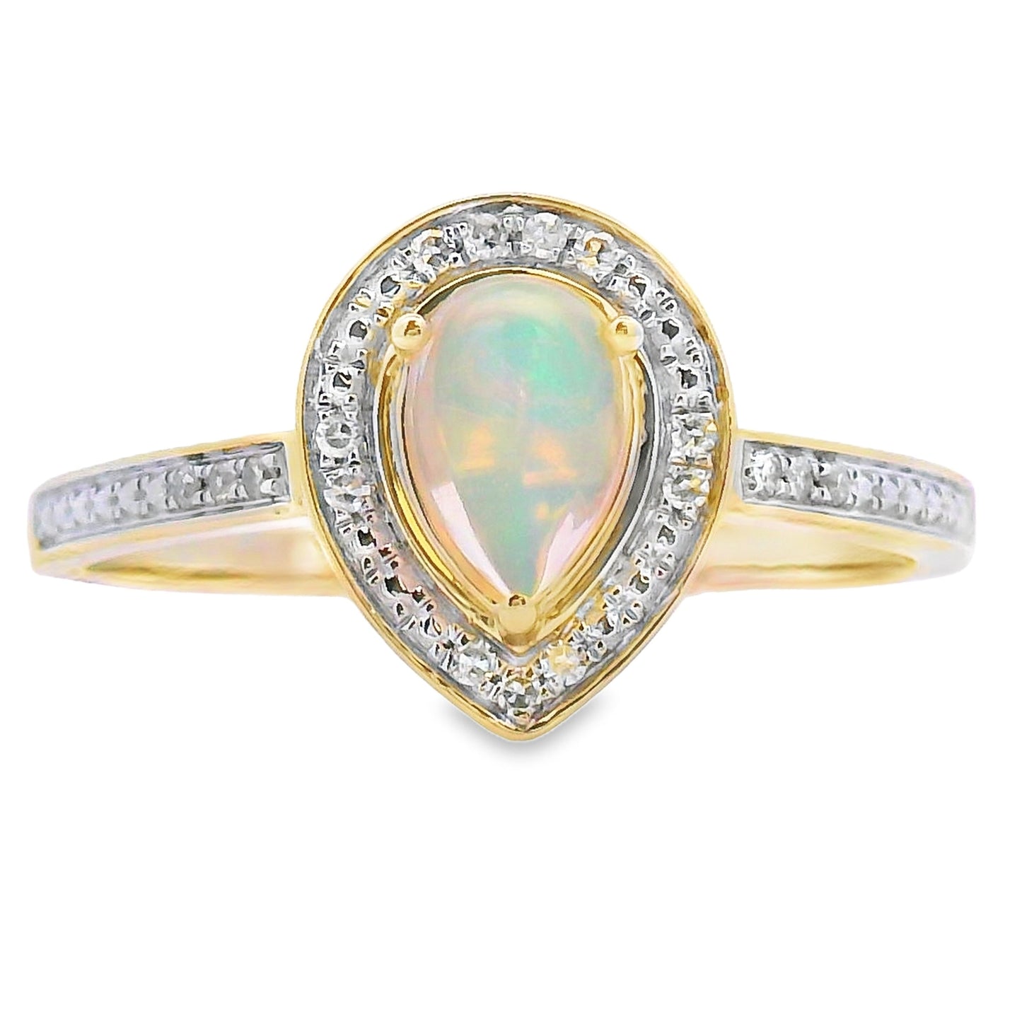 Anillo de ópalo y diamantes de .30 ct en oro amarillo de 10 kt