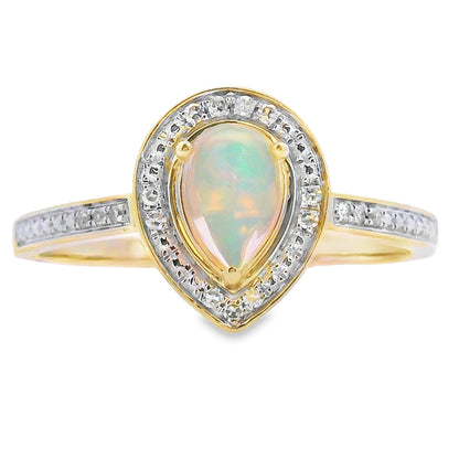 Anillo de ópalo y diamantes de .30 ct en oro amarillo de 10 kt
