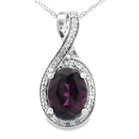 Colgantes de moda con granate y diamantes de 1,61 ct en oro blanco de 14 kt