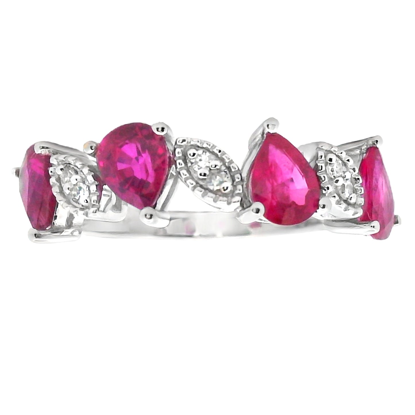Anillo de oro blanco de 14 kt con rubí de 1,24 qt y diamantes naturales