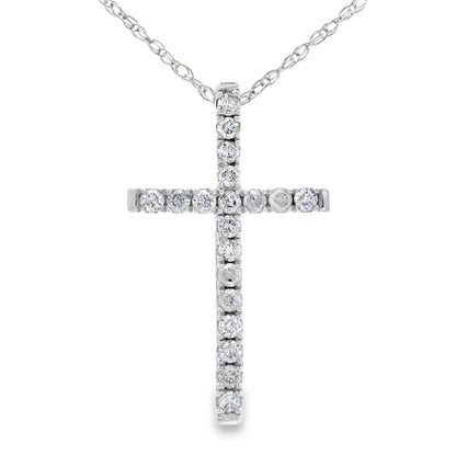 Colgante religioso de cruz con diamantes de .13 qt de oro blanco de 14 kt
