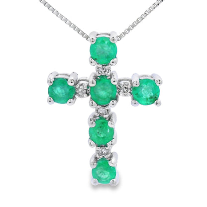 Colgante religioso de cruz con diamante esmeralda en oro blanco de 10 quilates