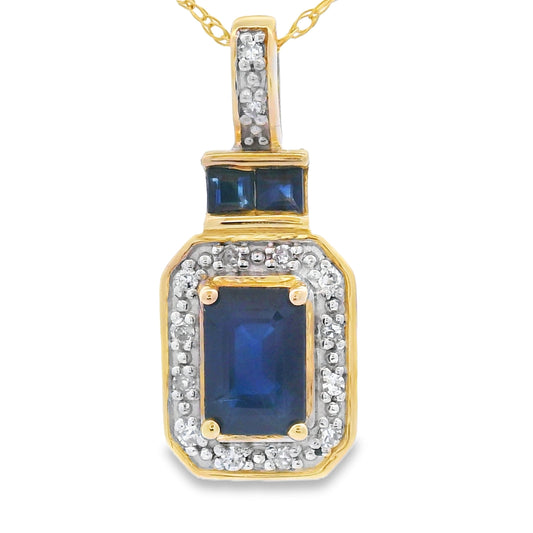 Colgantes de moda de zafiro y diamantes de oro amarillo de 14 quilates