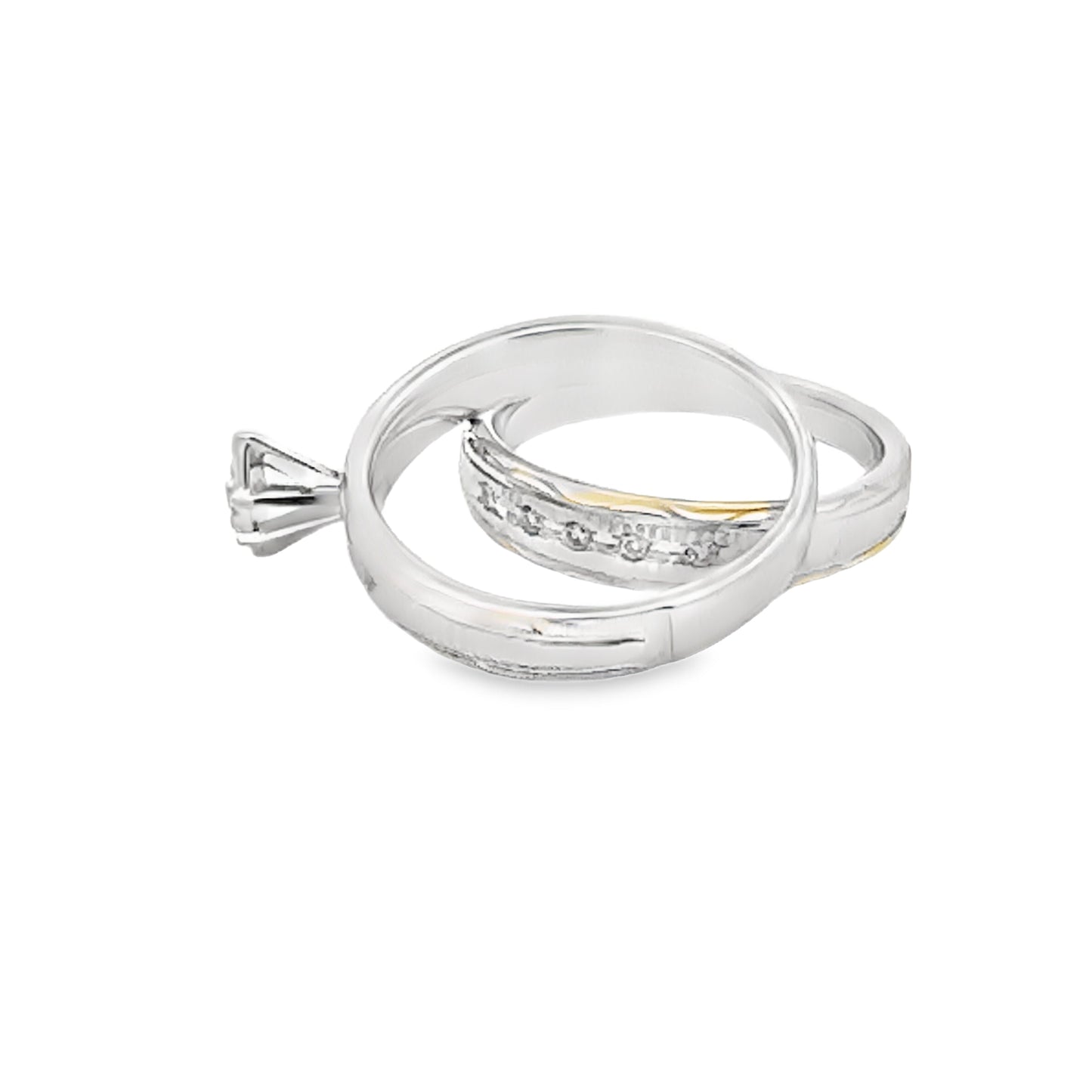 Juego de Anillos de Compromiso de Plata Esterlina y Oro de 14KT con Diamantes