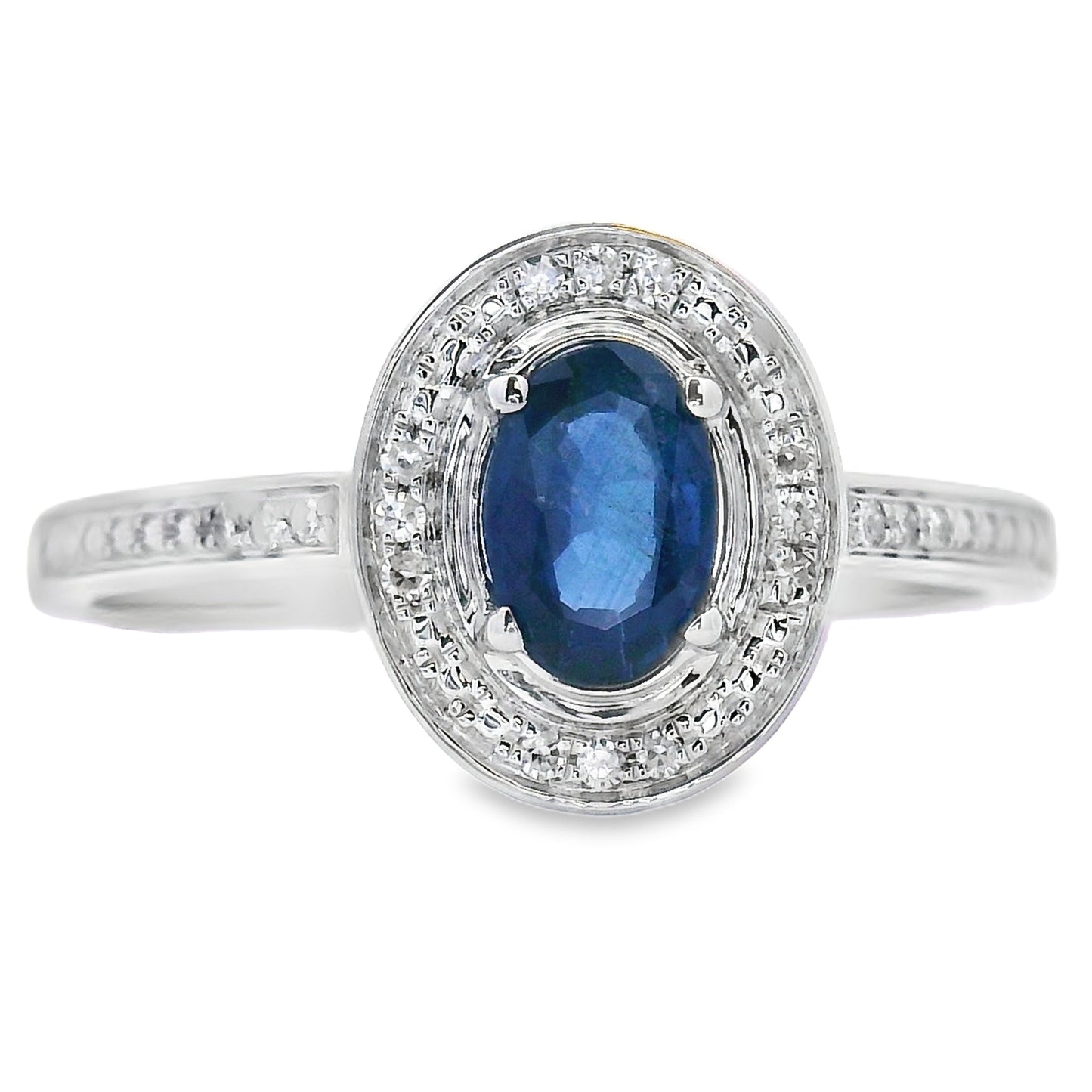 Anillo de Zafiro y Diamantes de .67ct Oro Blanco de 10kt