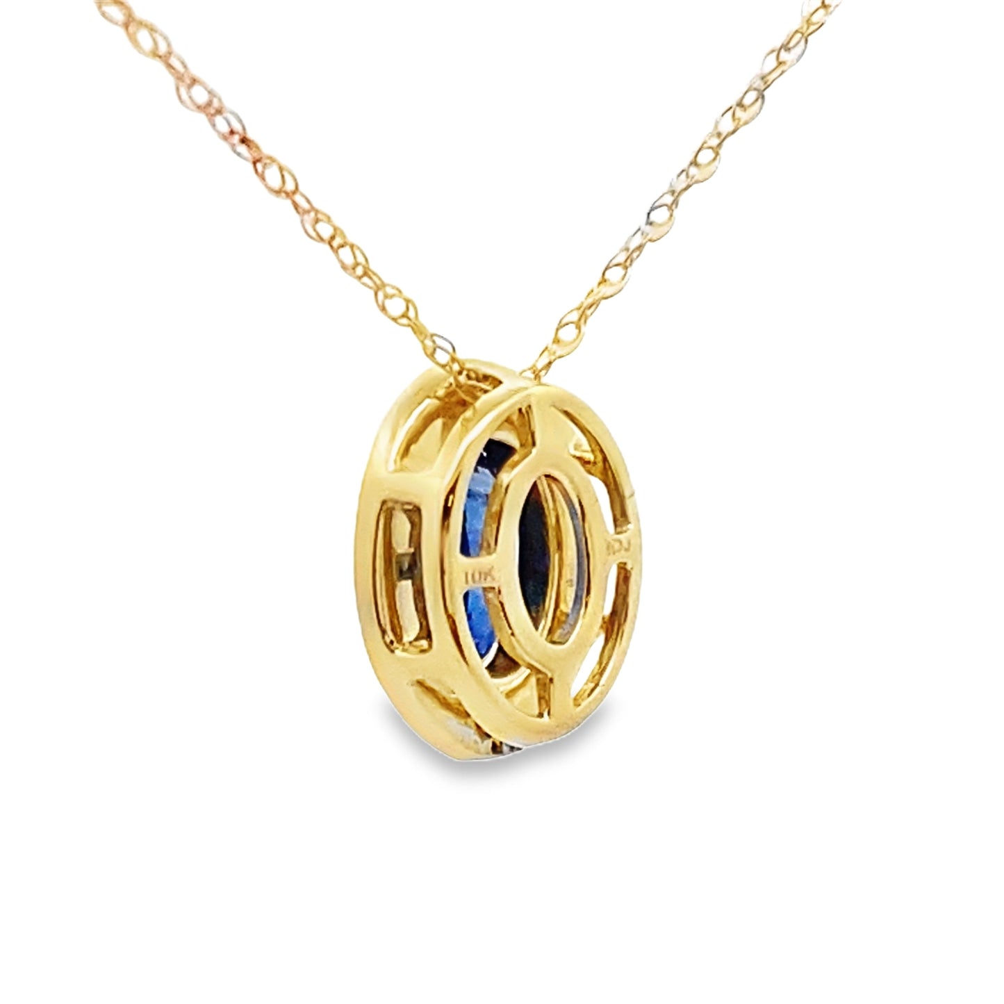 Colgantes de moda de zafiro y diamantes de oro amarillo de 10 quilates