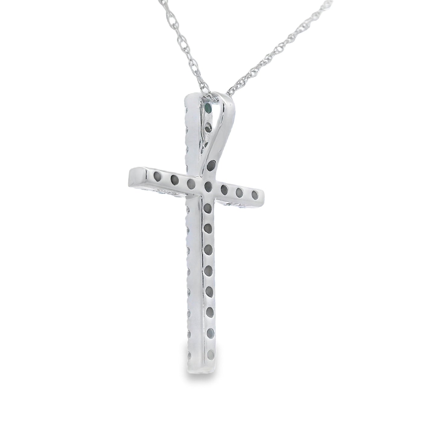 Colgante religioso de cruz con diamante de .24 qt en oro blanco de 14 kt