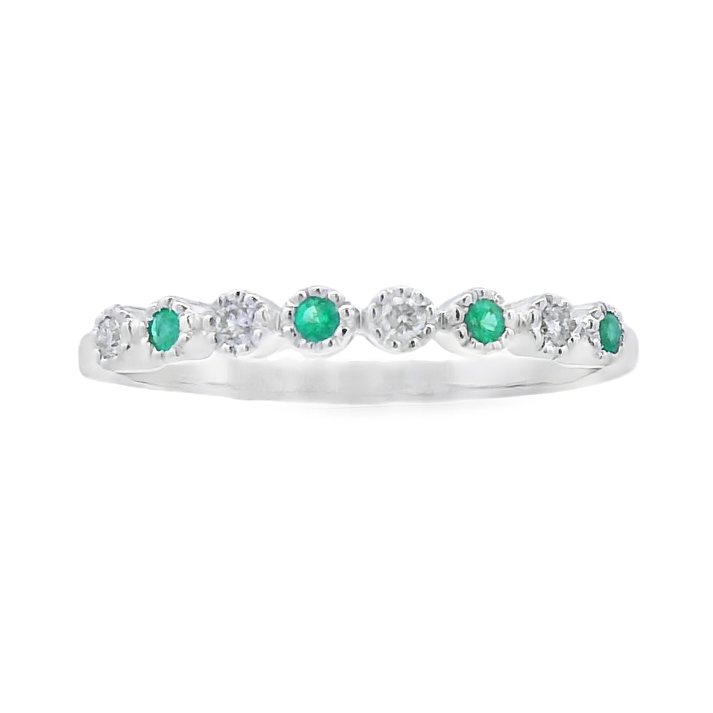 Juego de anillos apilables de oro blanco de 14K con esmeraldas y diamantes