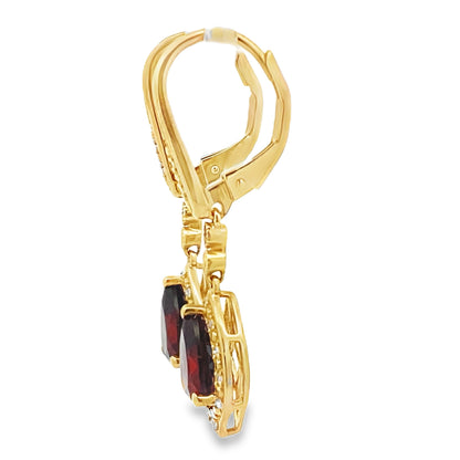 Pendientes colgantes de oro amarillo de 10 quilates con granate y diamantes de 2,43 ct