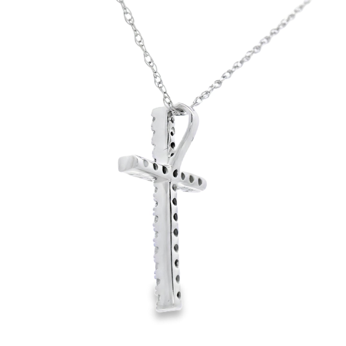 Colgante religioso de cruz con diamantes de .13 qt de oro blanco de 14 kt