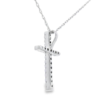 Colgante religioso de cruz con diamantes de .13 qt de oro blanco de 14 kt