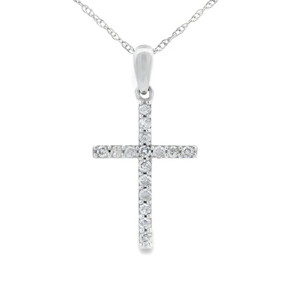 .13ct Diamond Cross Religious Pendant 14KT White Gold