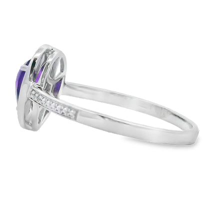 Anillo de .42 ct de amatista y diamante en oro blanco de 10 kt