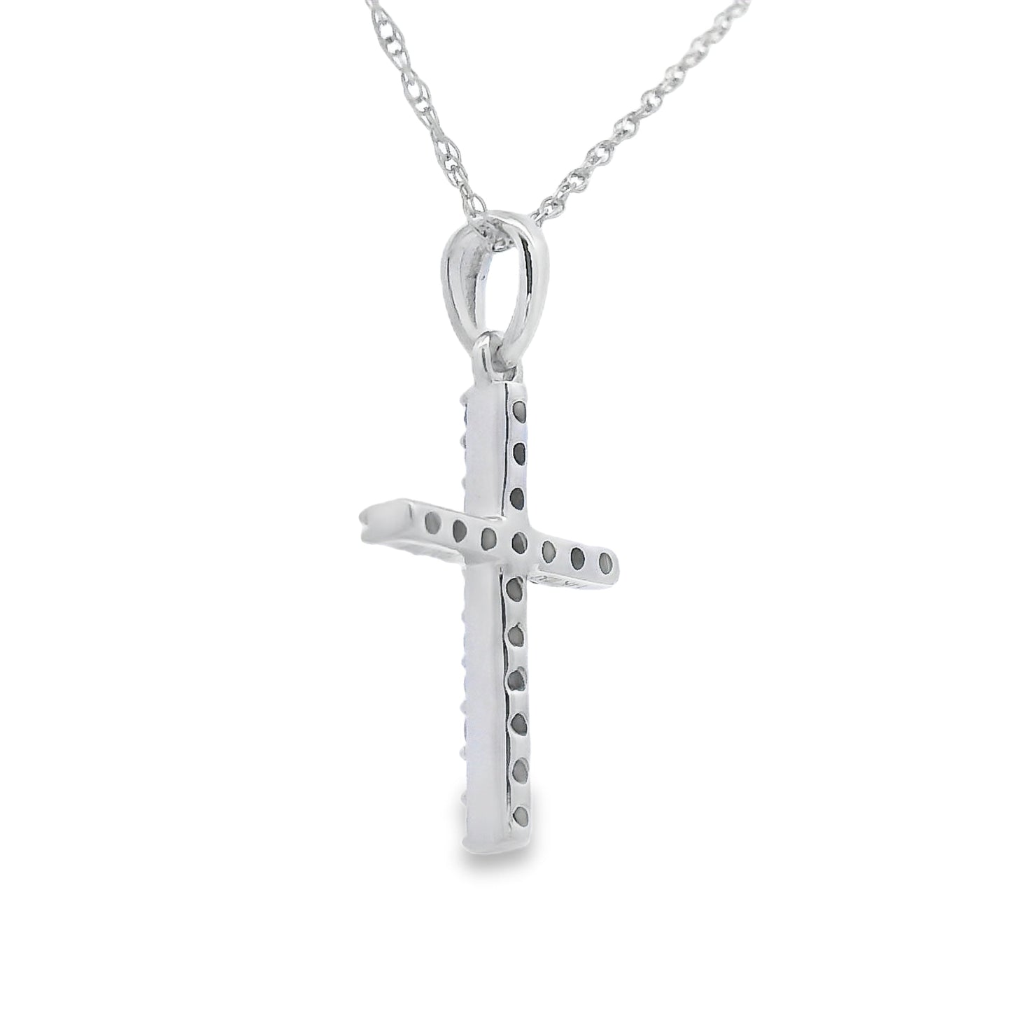 Colgante Cruz Religiosa con Diamantes de .11ct en Oro Blanco de 14KT