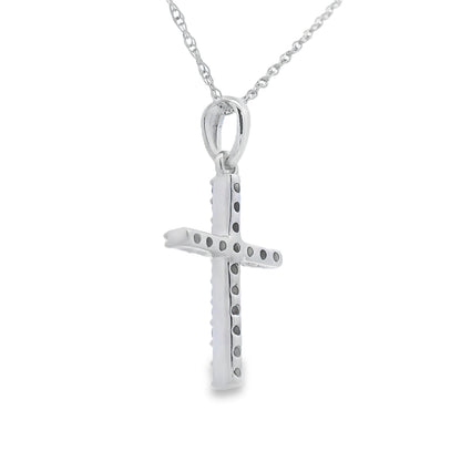 Colgante Cruz Religiosa con Diamantes de .11ct en Oro Blanco de 14KT