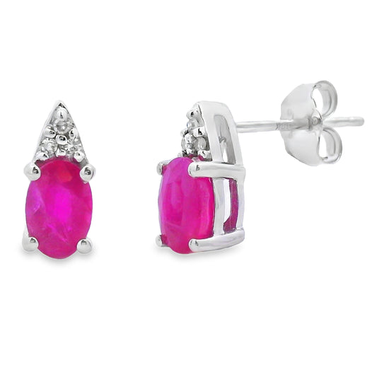 Pendientes de rubí y diamantes de 1,38 ct, oro blanco de 10 kt